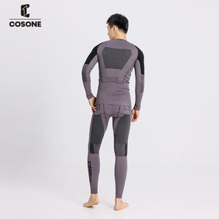 COSONE 滑雪压缩衣男女跑步越野骑行运动专业速干打底排汗紧身衣 黑灰压缩衣 L