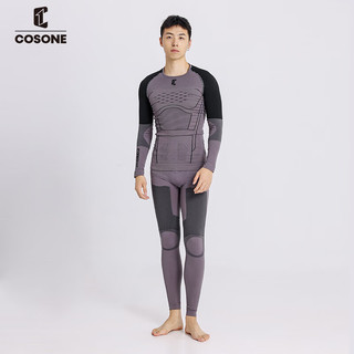 COSONE 滑雪压缩衣男女跑步越野骑行运动专业速干打底排汗紧身衣 黑灰压缩衣 L