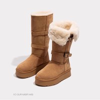 灰色中长筒雪地靴女2025冬季厚底增高加绒加厚高筒保暖棉鞋子 37
