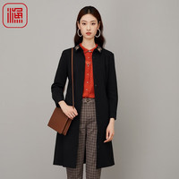 渔渔服饰毛呢外套2023新款春秋款翻领绣花修身羊毛呢长外套FGFC3213 黑