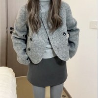 黑色毛呢短裙女2025冬季高腰显瘦a字包臀裙小个子休闲半身裙 2XL