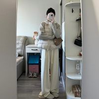 针织拼接棉服女2025韩系宽松假两件棉衣冬季休闲连帽棉袄外套