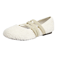 红蜻蜓 RED DRAGONFLY玛丽珍毛毛鞋2024秋冬平底鞋圆头加绒棉鞋女鞋米色35