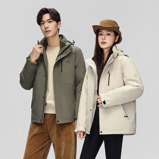 雅鹿【一衣三穿】羽绒服新品男女情侣同款连帽可拆卸内胆秋冬工装外套 黑色