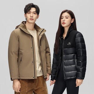 雅鹿【一衣三穿】羽绒服新品男女情侣同款连帽可拆卸内胆秋冬工装外套 黑色