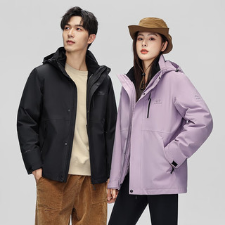 雅鹿【一衣三穿】羽绒服新品男女情侣同款连帽可拆卸内胆秋冬工装外套 黑色