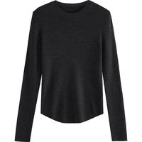 初语 羊毛混纺针织衫女2026春季圆领修身打底衫百搭简约上衣 黑灰色 L