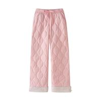 初语 加绒防风裤女2025冬季加绒保暖阔腿裤东北御寒休闲裤 粉色 M