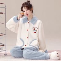 雅鹿珊瑚绒睡衣甜美可爱两件套秋冬天女士法兰绒保暖家居服可外穿 NSJLY-KS211奶油蓝腊肠小狗 L 【100-120斤】