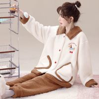雅鹿珊瑚绒睡衣甜美可爱两件套秋冬天女士法兰绒保暖家居服可外穿 NSJLY-KS211美拉德棕腊肠小狗 L 【100-120斤】