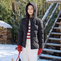 坦博尔羽绒服女蓄热保暖宽松连帽短款外套时尚韩版厚款TD236356 黑色 XL (175)