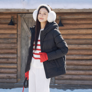 坦博尔羽绒服女蓄热保暖宽松连帽短款外套时尚韩版厚款TD236356 黑色 XL (175)