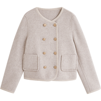 初语双面呢外套女2025秋季轻奢双排扣短款羊毛双面呢上衣 燕麦色 S