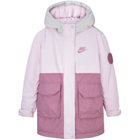 NIKE 耐克童装女童中长款保暖棉服24冬季大口袋儿童连帽外套 樱花粉 140 /64 【身高128-140cm】