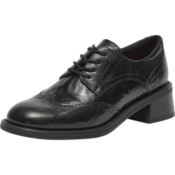 Bata 45019CM4 羊皮粗跟布洛克鞋 黑色 38