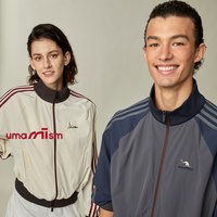 UMAMIISM 男士复古美式条纹撞色拉链小立领户外休闲夹克