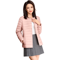 鸭鸭羽绒服鸭鸭(YAYA)鸭鸭轻薄羽绒服女冬季短款圆领内胆修身时尚薄外套KXM 米白色【女款无领】 L