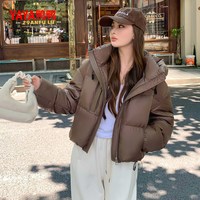鸭鸭羽绒服 女25冬季韩版百搭气质宽松短款连帽90鸭绒外套