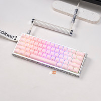 浪 wooting60he+满改磁轴游戏键盘 镂空外壳+粉色水晶果冻