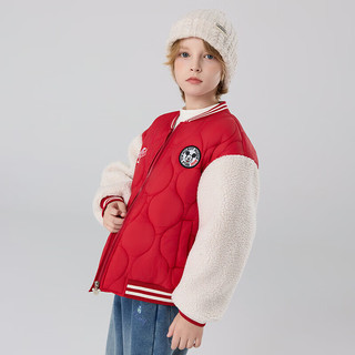 迪士尼（Disney）男女童潮流棉服外套秋冬加厚棒球服童装外套拜年上衣 正红 130