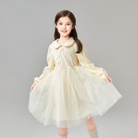 【娃娃领网纱拼接裙】笛莎女童26春秋中大童春装儿童A字裙连衣裙