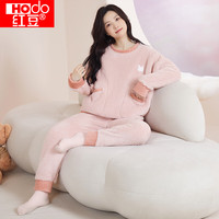 红豆秋冬女式套头法兰绒睡衣女士甜美小清新可外穿家居服套装 736元气粉 L 170/92A