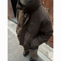美式磨砂立领美拉德棕色面包服棉服男女宽松冬季潮牌外套