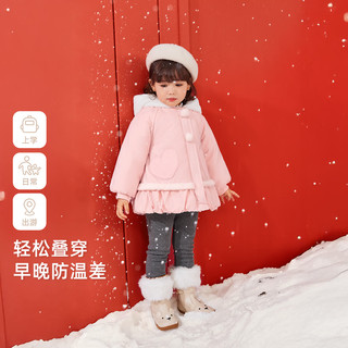 JELLYBABY棉服女童宝宝加绒夹棉萌兔连帽小童衣服儿童秋冬外套 粉色 100
