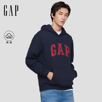 盖璞Gap男女装2025秋季新款LOGO抓绒宽松连帽套头卫衣休闲上衣 海军蓝 XL (180/100A) 亚洲尺码