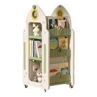 曼龙儿童书架家用收纳架旋转一体落地书柜宝宝置物架玩具盒 心愿屋绘本架-比尔绿
