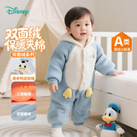 迪士尼(Disney)新生婴儿宝宝夹卡通可爱保暖双面绒连体衣外出加厚棉衣爬 浅蓝 90cm