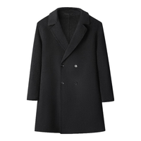 HLA海澜之家大衣男24轻商务经典平驳领纯羊毛外套男冬季 175/92A(L) 黑色（净色）(08)