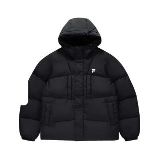 斐乐 FUSION斐乐潮牌男装羽绒服2025冬季宽松保暖连帽外套 正黑色-BK S