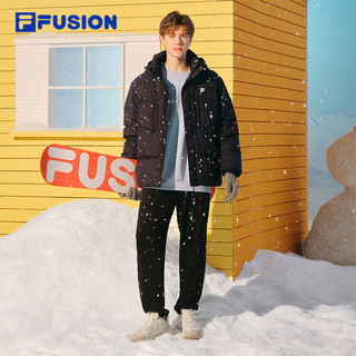 斐乐 FUSION斐乐潮牌男装羽绒服2025冬季宽松保暖连帽外套 正黑色-BK S