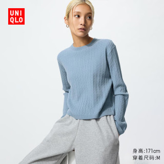 优衣库 女装纽花圆领针织衫/毛衣毛衫（多色可选）