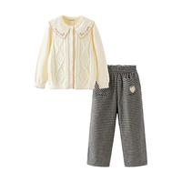 戴维贝拉（DAVE＆BELLA）童裤全棉儿童九分裤女童格子裤中大童休闲裤秋装小孩子直筒裤 黑白格 150cm(身高140-150cm)