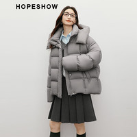 红袖(hopeshow)高端保暖羽绒服2025冬季新款女装「PengPeng」绒90白鹅绒连帽外套 灰3060