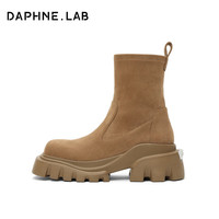 DAPHNE LAB大黄靴 方糖弹力短靴方头厚底增高机能户外靴时装靴显瘦女靴  黑色 单层 36