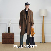FULL MONTY【双排扣戗驳领大衣】新款男士翻领长款外套羊毛高端棕色风衣25冬 棕色50032