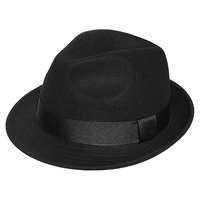 百帽王高档精细纯羊毛毡礼帽秋冬羊毛呢绅士帽爸爸爵士帽中老年帽子男女 纯黑色+100%出口精细纯羊毛毡 可调节中(57-58)CM