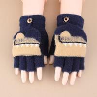 克洛斯威 滑雪手套儿童翻盖手套秋冬季五指半指露指针织卡通男女保暖加保暖