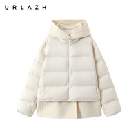 URLAZH冬季新款假两件连帽鹅绒羽绒服女 米色