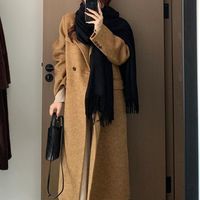 2025秋冬季双面毛呢大衣女正肩中长款韩版H型直筒呢子外套