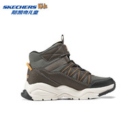 Skechers斯凯奇儿童秋冬户外保暖运动鞋男童气垫高帮二棉鞋休闲靴406429L 巧克力色/橘色/CHOR 39
