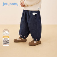 JELLYBABY【时尚质感加绒牛仔裤】25新品冬款女童牛仔裤防褪色小童 牛仔蓝 100