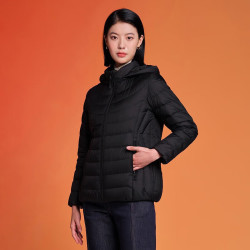 坦博尔 科技面料妈妈款羽绒服可脱卸帽宽松保暖外套 黑色 6XL