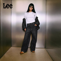 Lee 26早秋舒适五袋款黑灰色女高腰阔腿牛仔裤