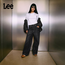 Lee 26早秋舒适五袋款黑灰色女高腰阔腿牛仔裤