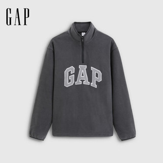 盖璞（GAP）男女装2025秋季logo摇粒绒半拉链立领卫衣 黑灰色 L (175/96A) 亚洲尺码