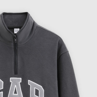 盖璞（GAP）男女装2025秋季logo摇粒绒半拉链立领卫衣 黑灰色 L (175/96A) 亚洲尺码